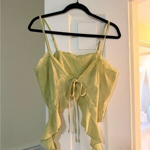 Cider Light Green Lace Trim Top